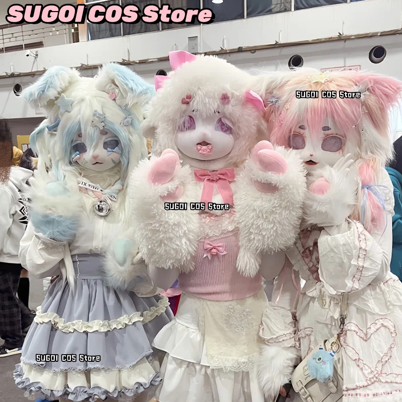 Anime Cosplay With Mask - aBcSCS*Fursuit Hoofd Kigurumi Schattig Harig Masker
